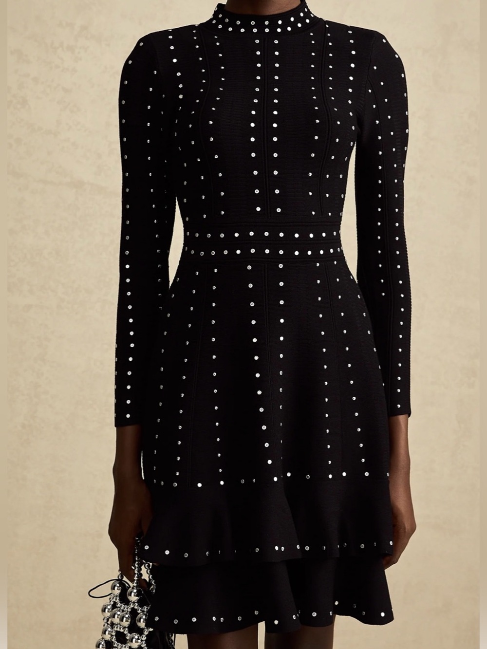 Fabienne Black Embellished Ruffled Knit Mini Dress - Picture 10 of 16